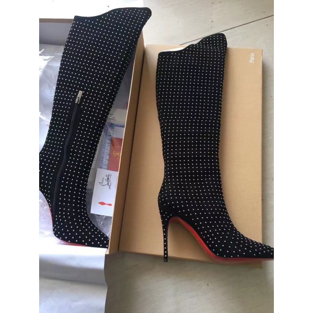 Christian Louboutin Alta Botta Plume Boots 100mm Suede Studded Black