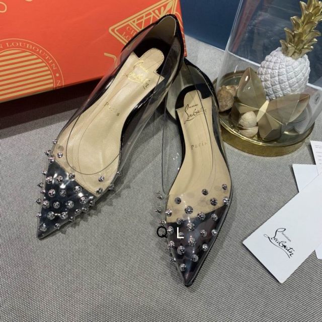 Christian Louboutin Collaclou Spike Clear Flat Embellished Pvc and Patent Leather Black