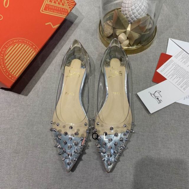 Christian Louboutin Collaclou Spike Clear Flat Embellished Pvc and Metallic Leather Silver