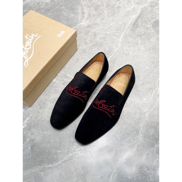 Christian Louboutin Dandelion Strass Loafer Suede Calf Leather Black