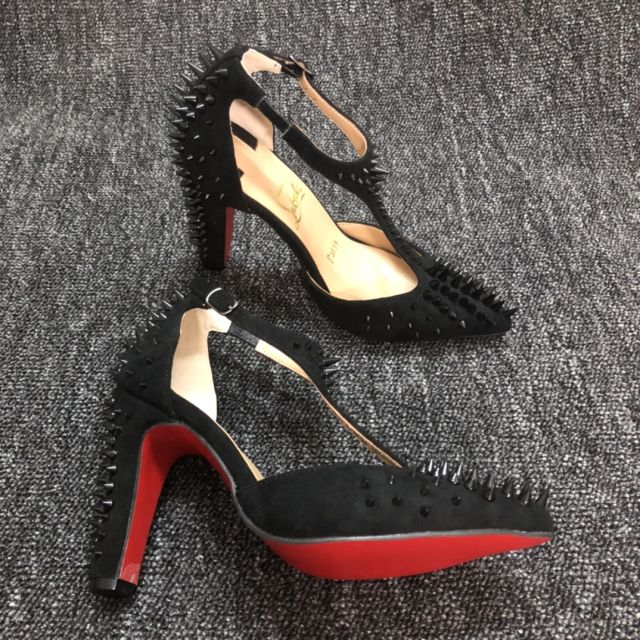 Christian Louboutin Goldostrap Spikes Pumps 100mm Veau Velours Black