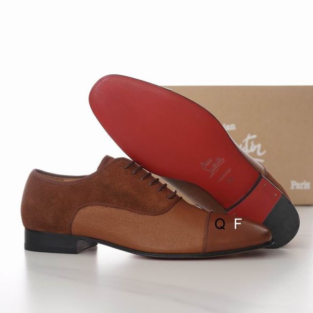 Christian Louboutin Greggo Oxfords Calf Leather Linen and Velvet Brown