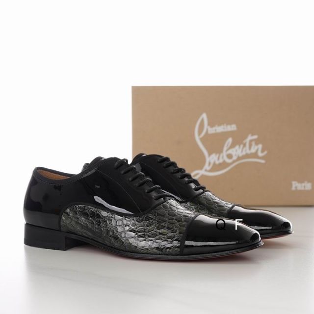 Christian Louboutin Greggo Oxfords Crocodile Embossed Patent Leather Black Gray