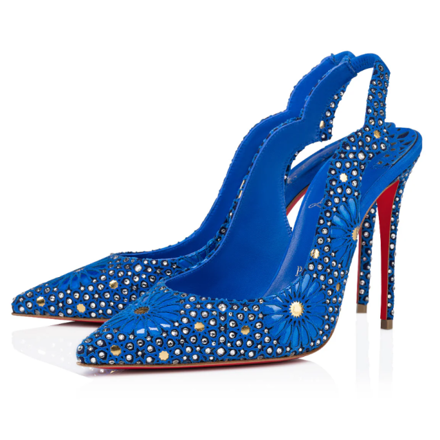 Christian Louboutin Hot Chick Sling Moucharastrass Pumps 70mm Calf Leather Electric Blue