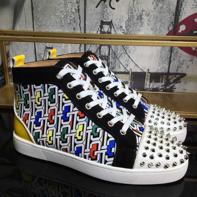 Christian Louboutin Lou Spike Orlato High-top Sneakers Cl Logo Calf and Suede Multi