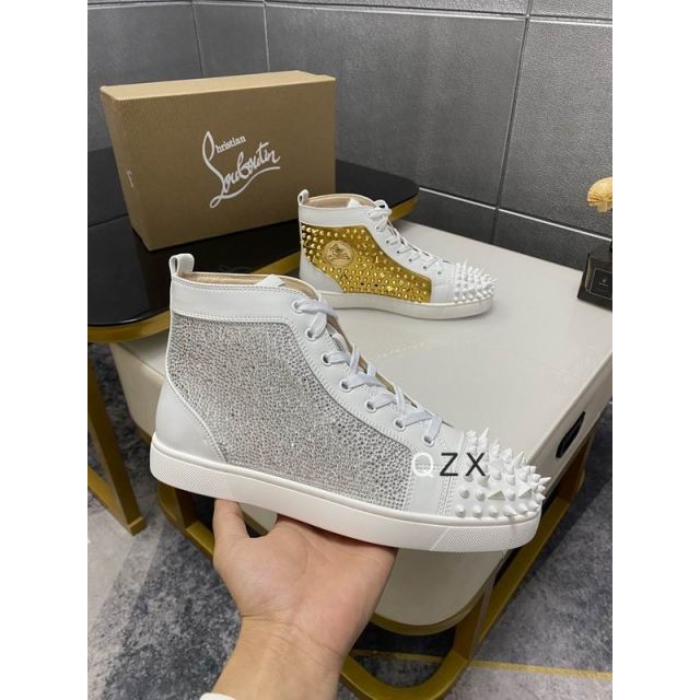 Christian Louboutin Lou Spikes High-top Sneakers Strass and Spikes White Gold