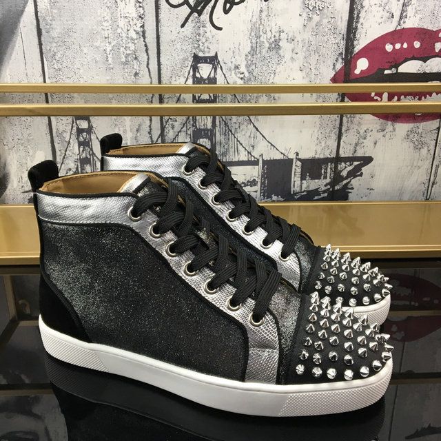 Christian Louboutin Lou Spikes Oralto High-top Sneakers Nubuck And Leather Black