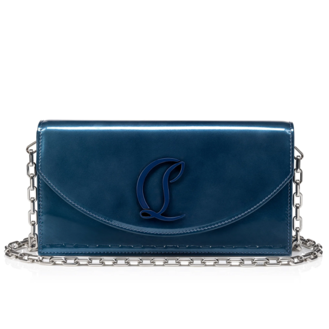 Christian Louboutin Loubi54 Wallet On A Chain Patent Calf Leather Blue