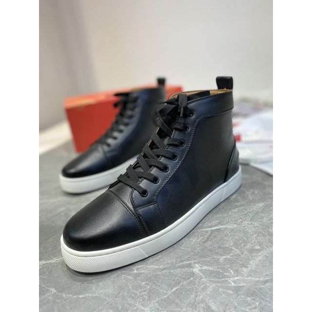 Christian Louboutin Louis Flat High-top Sneakers Calfskin Black White