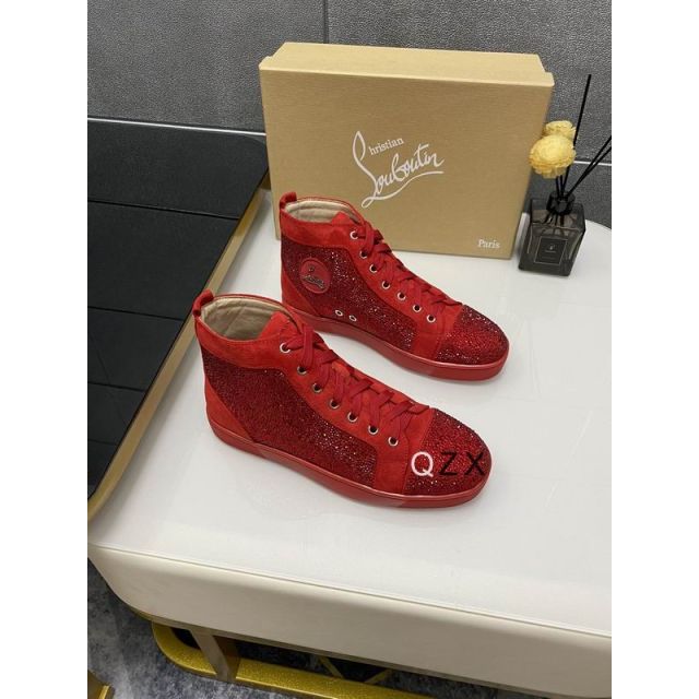 Christian Louboutin Louis Strass High-top Sneakers Suede Red