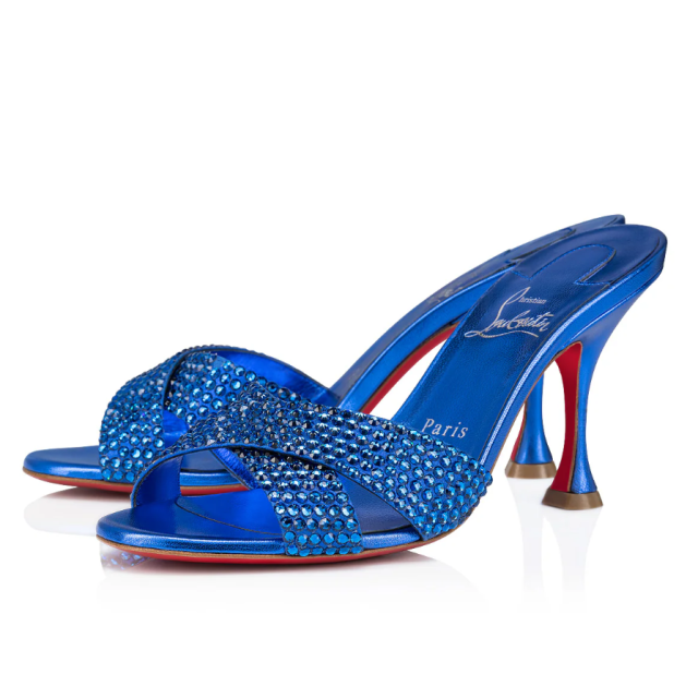 Christian Louboutin Mariza Is Back Strass 85 Mm Mules Sandals Suede Calf Leather Electric Blue
