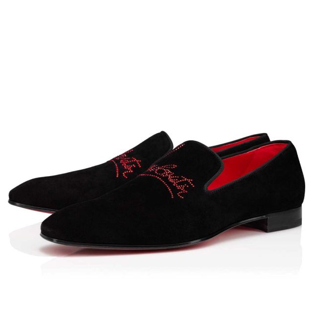 Christian Louboutin Navy Dandelion Strass Loafer Suede Calf Leather Black