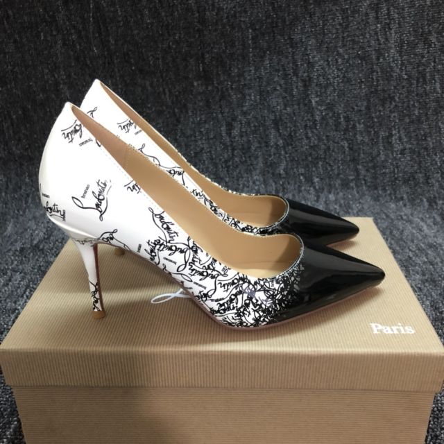 Christian Louboutin Pigalle Follies Pumps Patent Leather Degraloubi Printed Black White