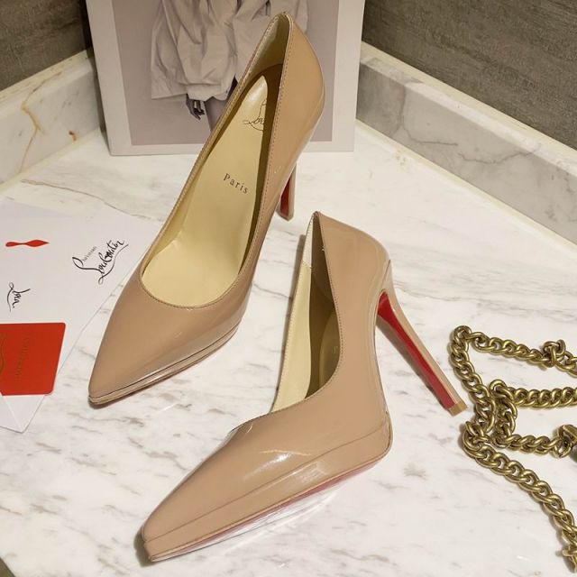 Christian Louboutin Pigalle Plato Pumps 100mm Patent Leather Nude