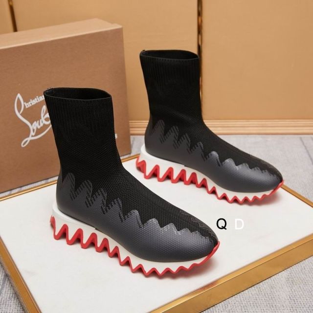 Christian Louboutin Sharky Sock Sneakers Knit Mesh Black White