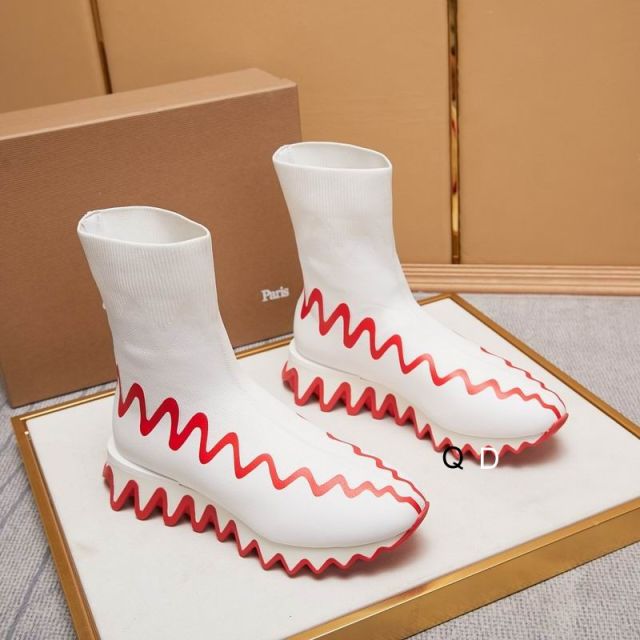 Christian Louboutin Sharky Sock Sneakers Knit Mesh White