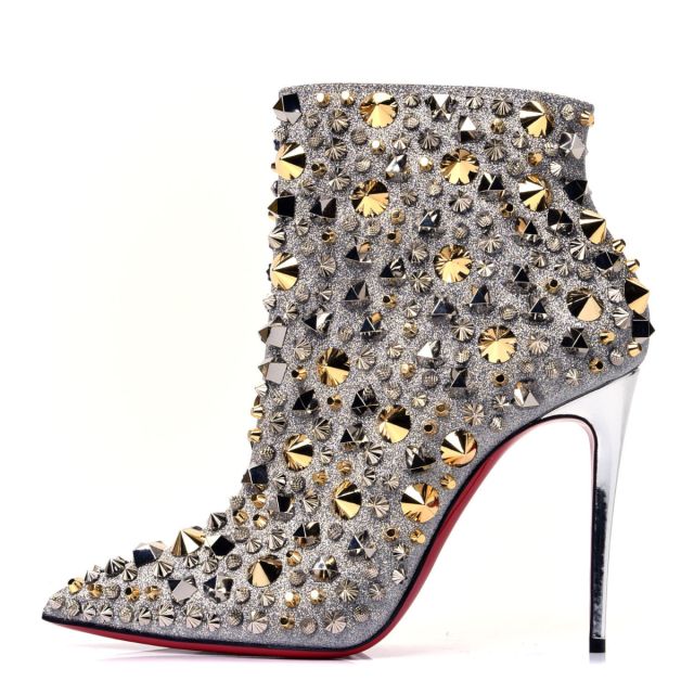 Christian Louboutin So Full Kate 100mm Ankle Boots Calfskin Specchio Glitte Silver