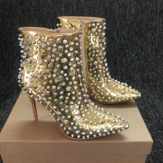 Christian Louboutin So Full Kate 100mm Ankle Boots Metallic Leather Gold