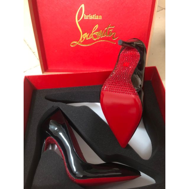 Christian Louboutin Soula Kate Pumps Crystal Sole Patent Leather Black Loubi