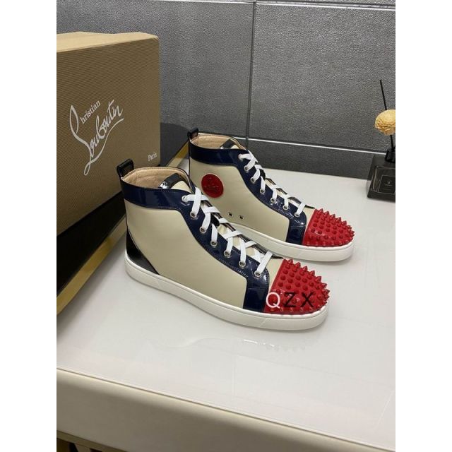 Christian Louboutin Spikes Flat Men Sneakers Patent Leather Multicolor