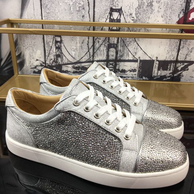 Christian Louboutin Vieira Strass Men Sneakers Crystal-embellished Silver