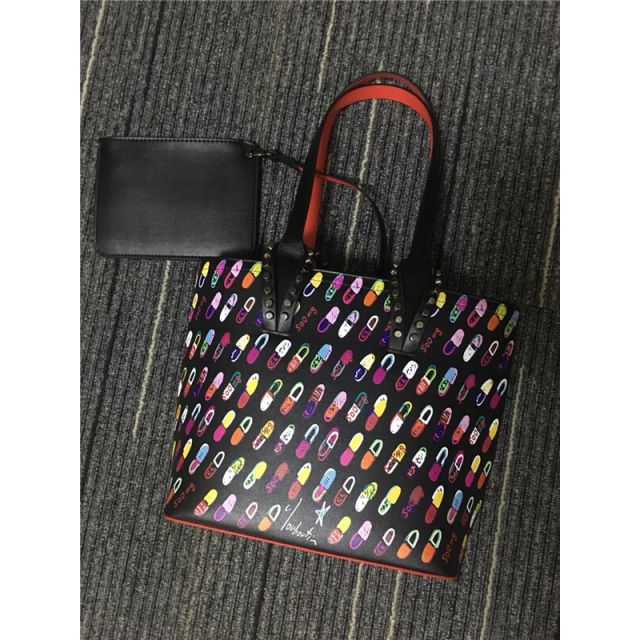 Christian Louboutin Black/Red Print Calf Tote Bag