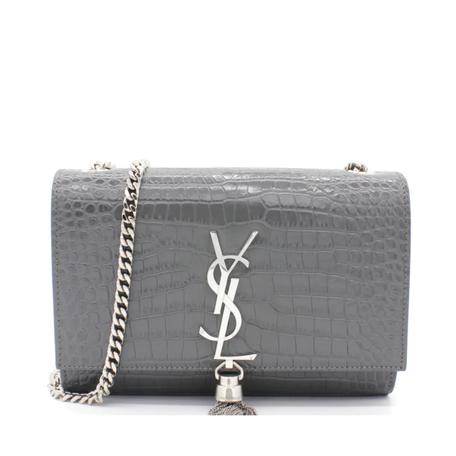 Saint Laurent Medium Kate Bag Tassel Storm Croc-Embossed Leather