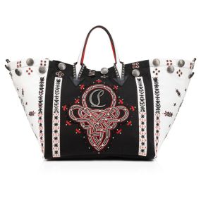 Christian Louboutin Breizcaba Large Tote Bag Fabric Calf Leather And Pontivity Embroidery Black