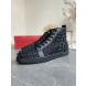 Christian Louboutin Lou Spikes 2 High Top Sneakers Calf Leather Monogram-jacquard Black