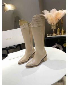 Jimmy Choo Knee Boot 50mm JC Emblem Crocodile Beige