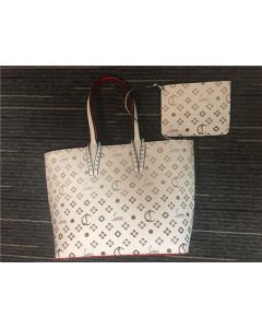 Christian Louboutin White/Red Gold Print Calf Tote Bag