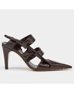 Bottega Veneta BV Point Slingback Sandals Chocolate Lambskin