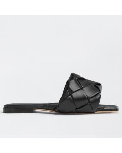 Bottega Veneta Lido Slides Black Intreccio Lambskin