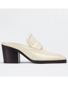 Bottega Veneta Mules White Crocodile Embossed Leather