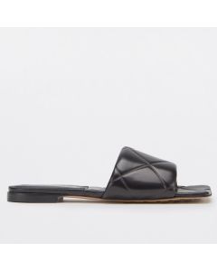 Bottega Veneta Rubber Lido Slides Black Lambskin