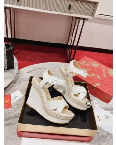 Christian Louboutin Almerio Espadrille Wedges 120mm Embossed Leather White