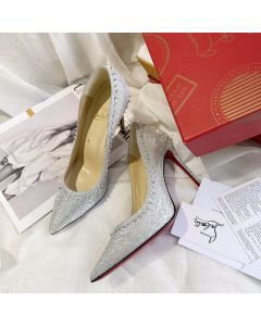 Christian Louboutin Anjalina Spike Pump 85mm Glitter Silver