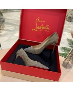 Christian Louboutin Anjalina Spike Pump Glitter Studded Escarpic Silver