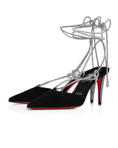 Christian Louboutin Astrid Lace Strass 85 Mm Strappy Pumps Velvet And Strass Black