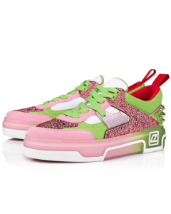 Christian Louboutin Astroloubi Strass Sneakers Veau Velours Strass Pink Green