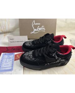 Christian Louboutin Astroloubi Strass Sneakers Veau Velours Suede Leather Comete Black