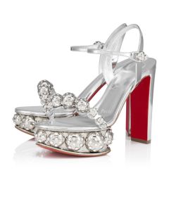 Christian Louboutin Atmospherica 130 Mm Sandals Specchio Leather Silver 