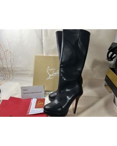  Christian Louboutin Botalili Knee-High 100MM Leather Boots Black