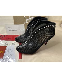 Christian Louboutin Bourriche Mesh Spike Leather Ankle Booties Black