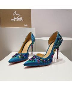 Christian Louboutin Brodiriza Embellished D'orsay Pumps 100mm Satin Blue