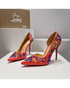 Christian Louboutin Brodiriza Embellished D'orsay Pumps 100mm Satin Multicolor