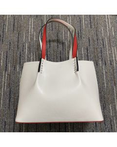 Christian Louboutin Cabarock Shopper Tote Jurassic Embossed Spiked Calfskin White