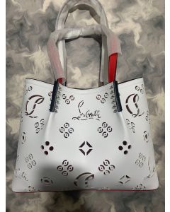 Christian Louboutin Cabarock Spikes Tote Smooth Calfskin Loubinthesky Perforated White