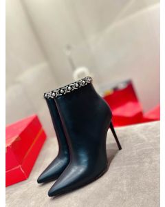 Christian Louboutin Chain Booty Ankle Boots 100mm Calfskin Black