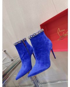 Christian Louboutin Chain Booty Ankle Boots 100mm Velvet Blue